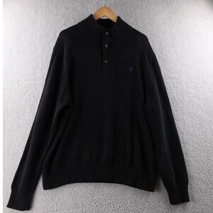 Polo Ralph Lauren Mens Black Mock‎ Neck Button Quarter Zip Knit Sweater XXL